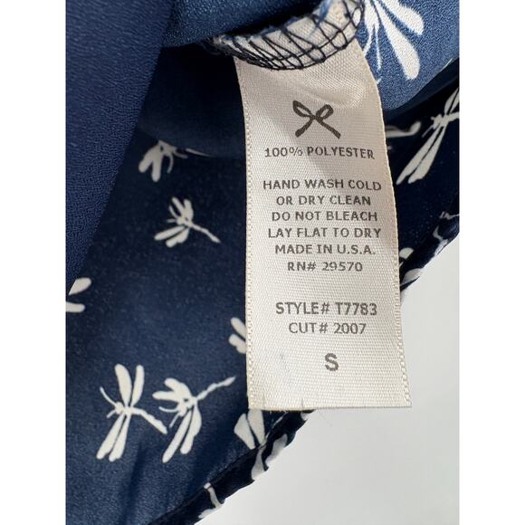 2/$30 EVERLY Top Size S Navy Blue Dragonfly Blouse 3/4 Sleeve Relaxed Fit - Picture 5 of 6
